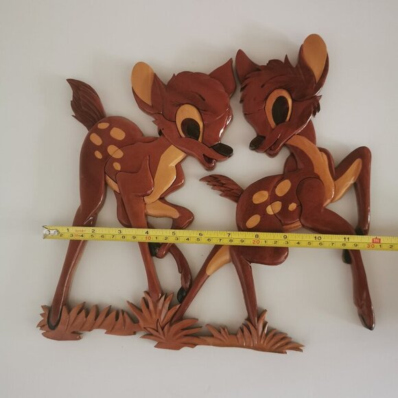 Vintage Disney Bambi Intarsia Wood Wall Hanging Handcrafted Faline Deer 12" H - Picture 11 of 12